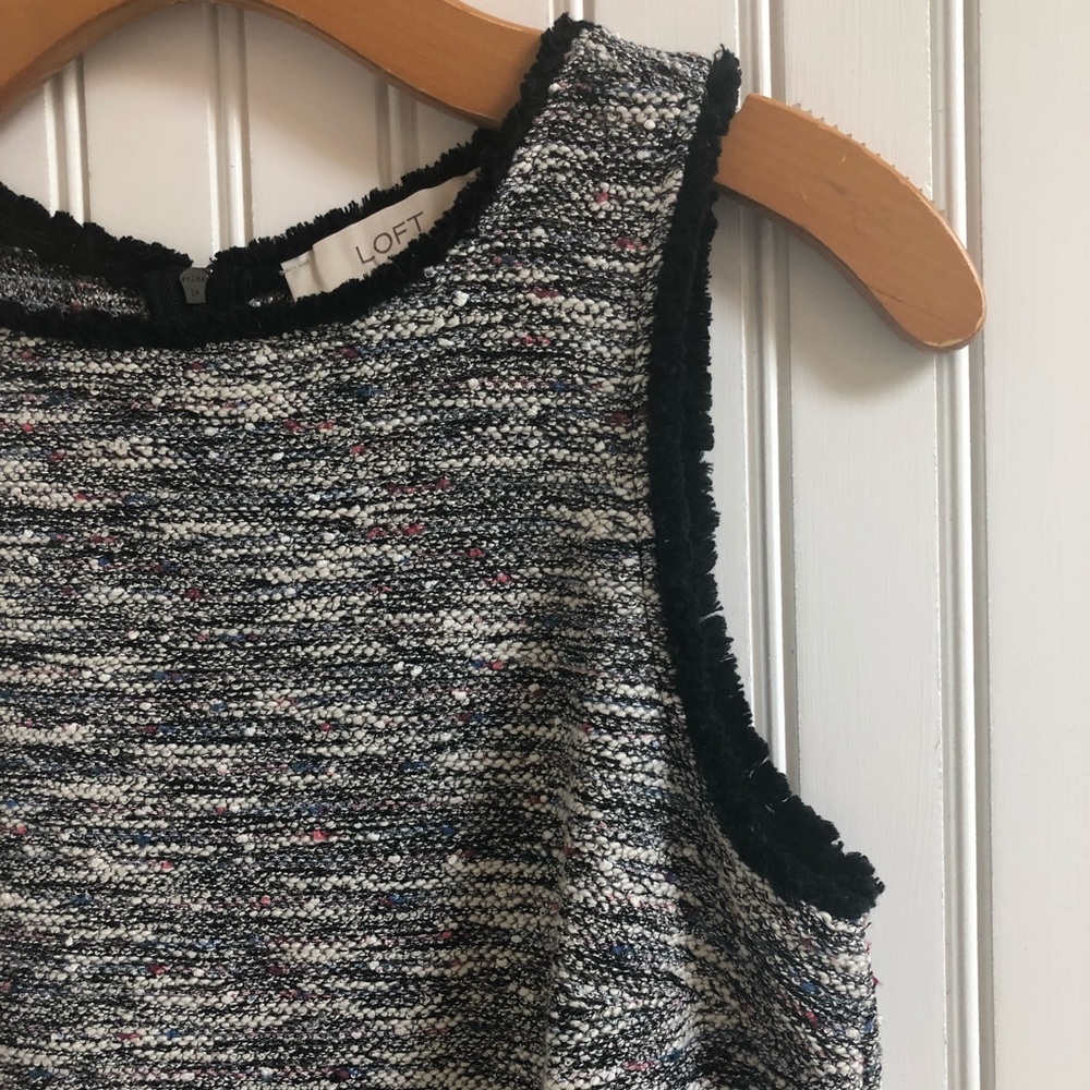 Loft Nubby Tweed Shift with Fringe Hems